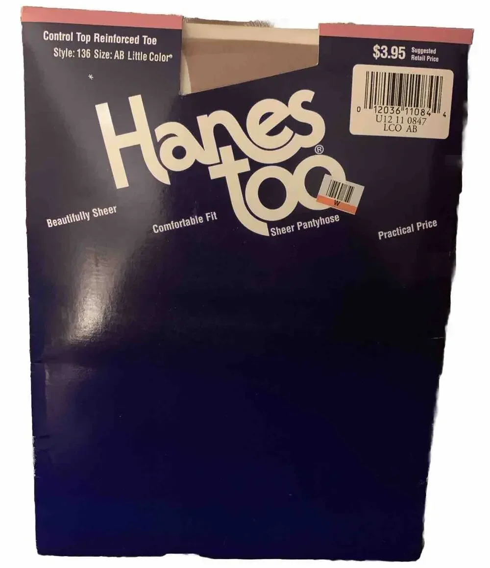 Vintage Hanes Too Control Top Reinforced Pantyhose AB Little Color 136